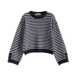 Tonlion Knitwear Women's Navy Blue Crew Neck Moderate