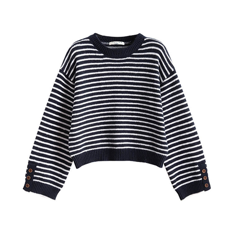 Tonlion Knitwear Women's Navy Blue Crew Neck Moderate