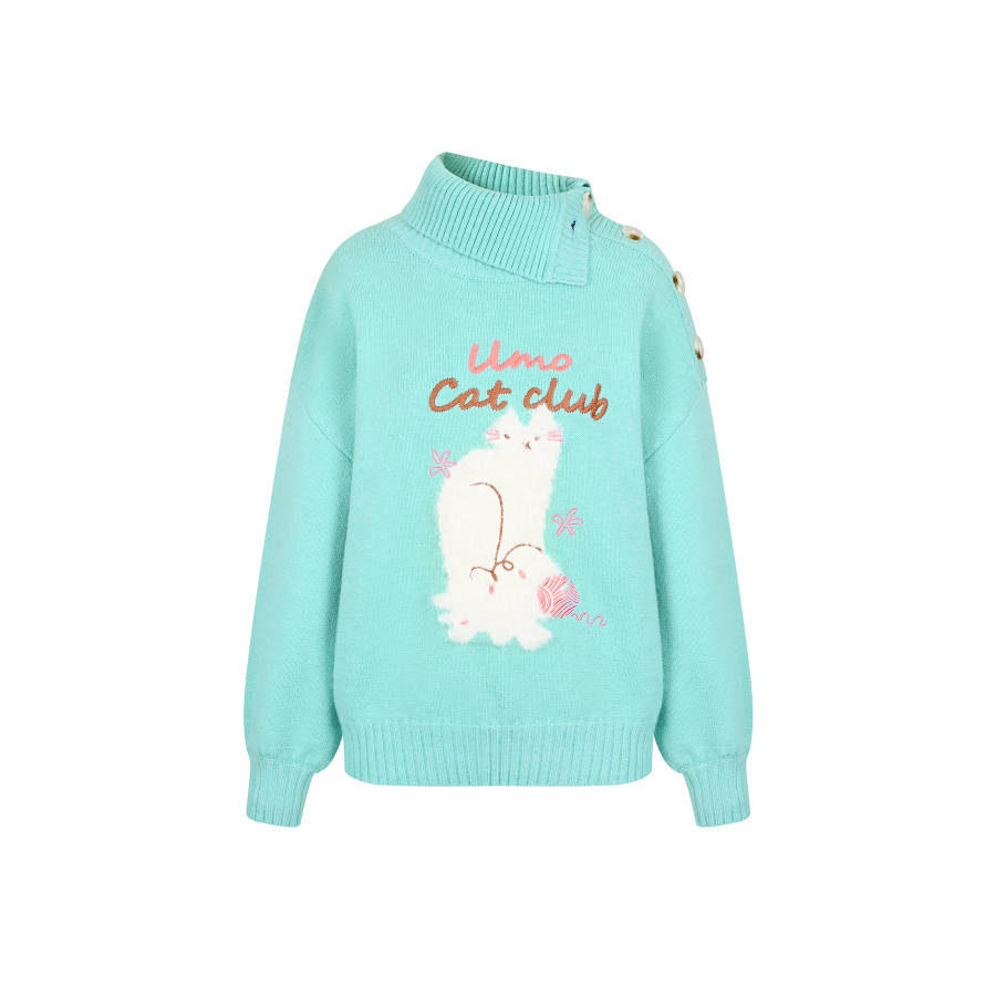 Umoumo Umoumo Sweaters Women's Cyan Lapel Thickened Other
