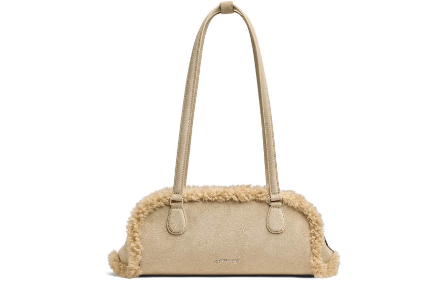 CHARLES&KEITH Synthetic Leather Shoulder Bag Medium Women's Nutmeg Beige Cardamom Rice