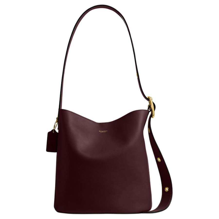 COACH Bleecker Blended Material Bucket Bags Crossbody Bag, Shoulder Bag Large Women's Burgundy