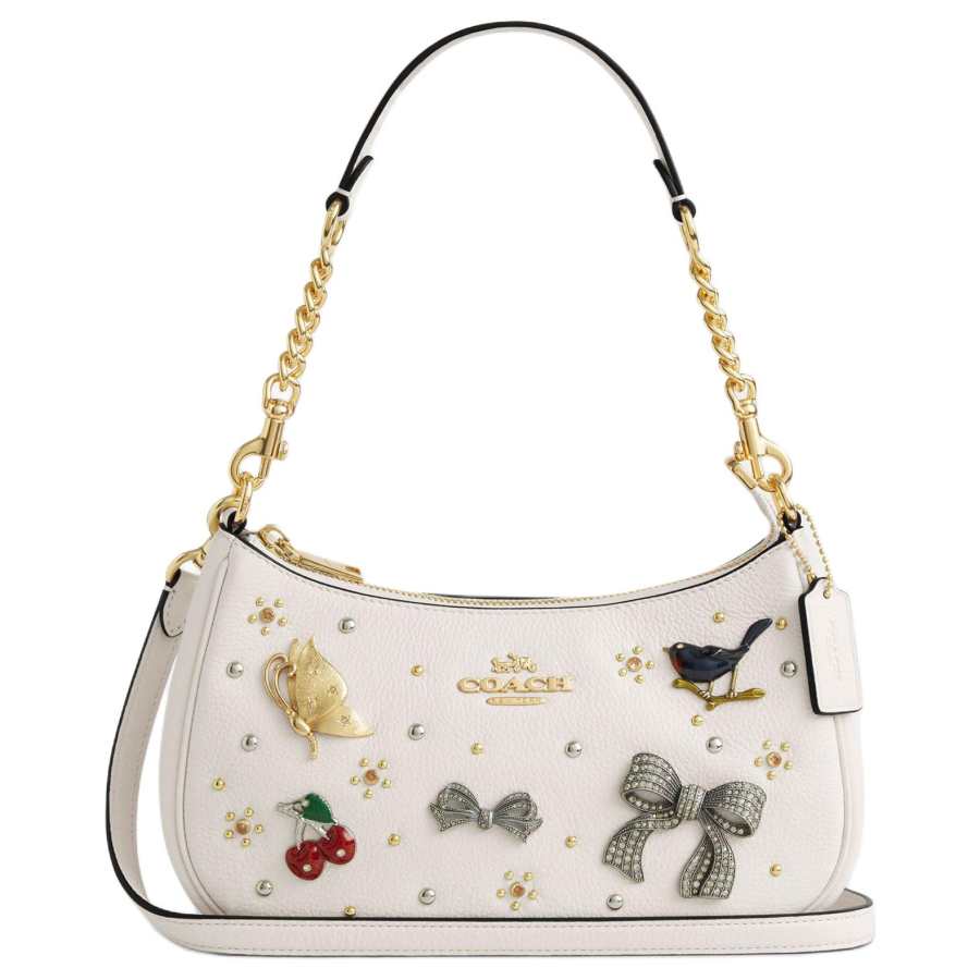 COACH Teri Cow Leather Crossbody Bag, Shoulder Bag Medium Women's Chalk White
