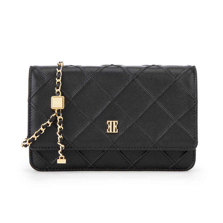 ELLE Cow Leather Shoulder Bag Regular Small Size Women's Black/White