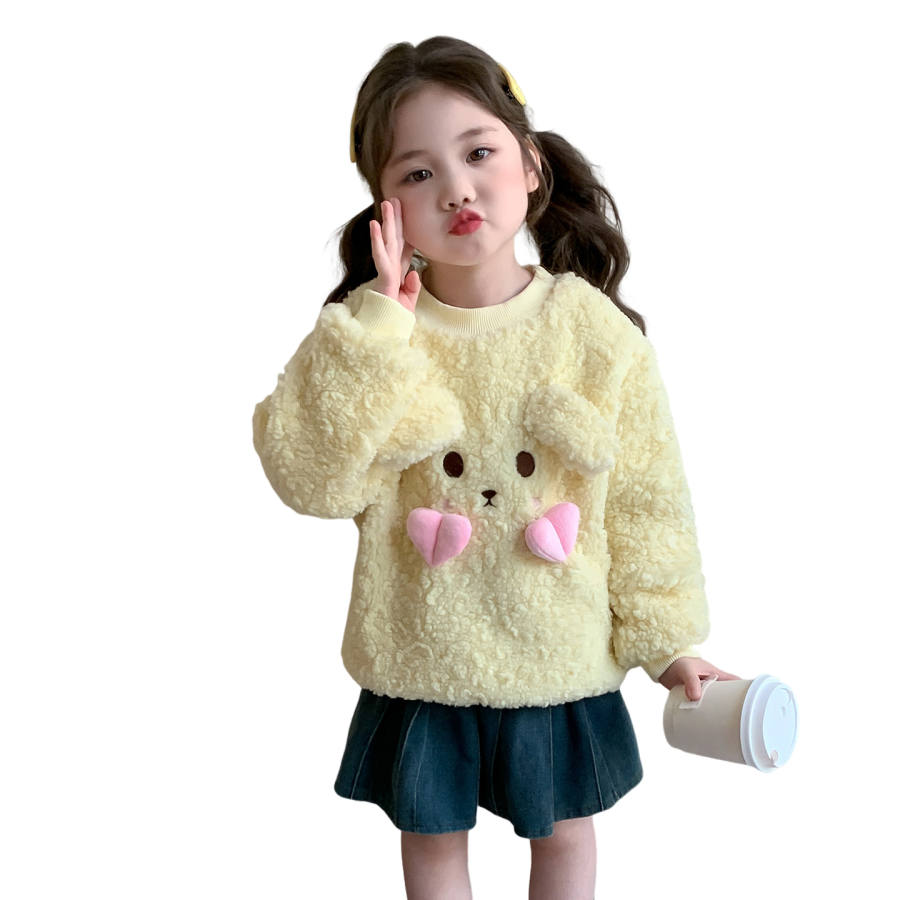 Lanza Casual Sweatshirt Winter Thickened And Fleece Lined Lambswool Top Yellow Children Aged 3 7 Years Old