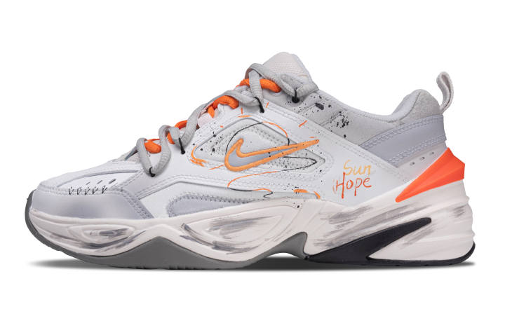 Nike Nike M2K Tekno Chunky Sneakers Unisex Low Top White Gray Orange Color Block Graffiti