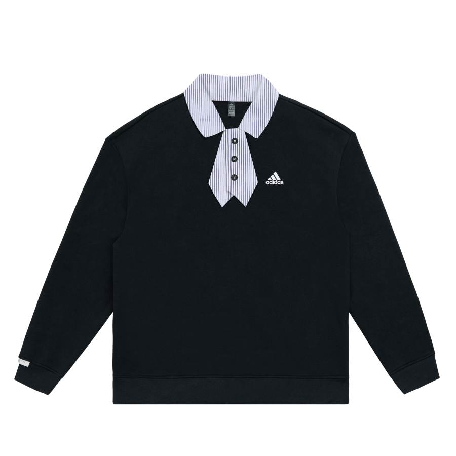 Adidas Adidas LABEL Polo Shirts Unisex Black Polo Collar Thickened And Fleece Lined Other