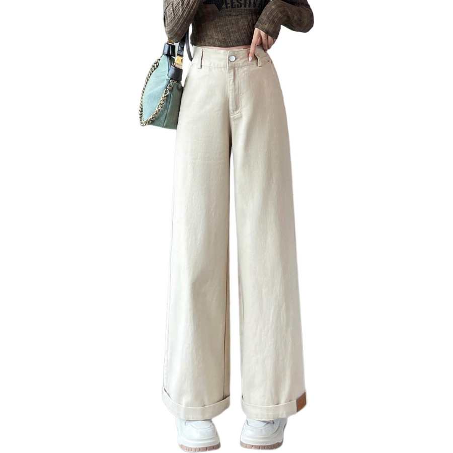 Tonlion Casual Pants Women's Beige Apricot Moderate Wide Leg Pants