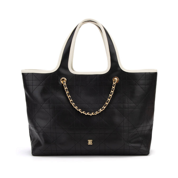 ELLE Cow Leather Handbag Regular Women's Black/Dark Brown