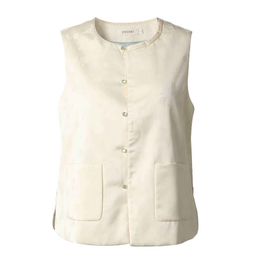 JINSANT Vests Women's Apricot White Crew Neck Moderate Other