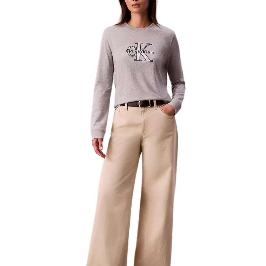 Calvin Klein T Shirts Women's Gray Mixed Color Crew Neck Moderate Straight Fit