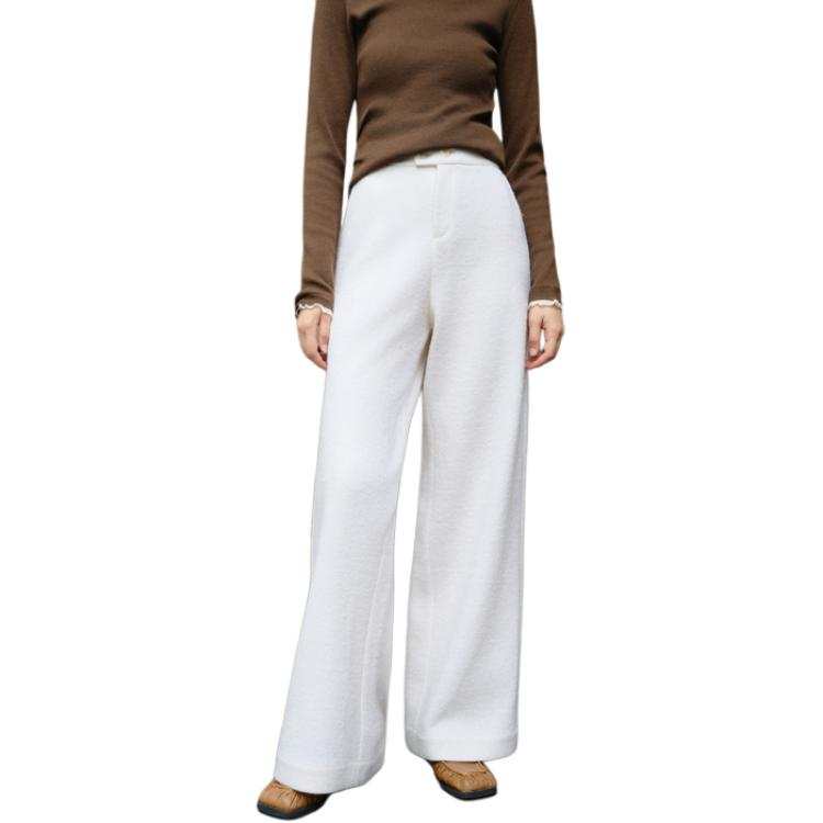 ELLE Casual Pants Women's Ecru Thickened Wide Leg Pants