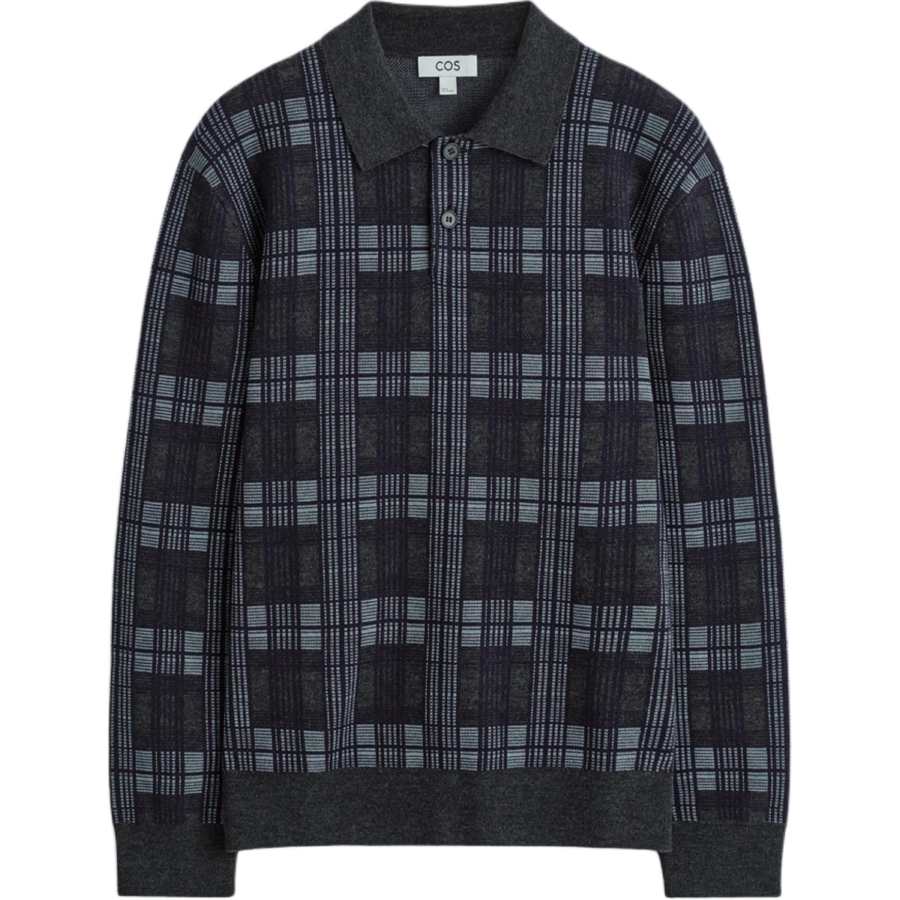 COS Polo Shirts Men's Navy Blue Plaid Moderate