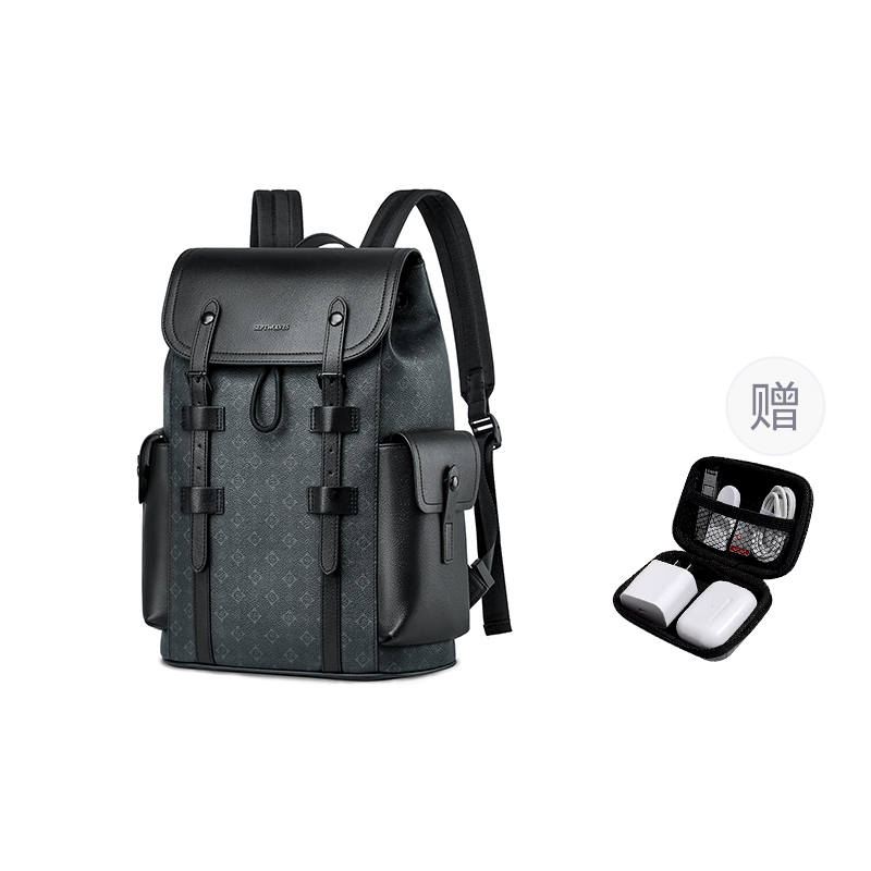SEPTWOLVES SEPTWOLVES Artificial Leather Backpack Large Unisex Black