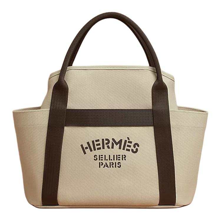 HERMES Nylon With Cotton Equestrian Equipment Storage Bag & Handbag Unisex Sandy Beige