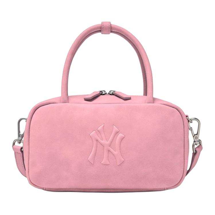 MLB New York Yankees Adjustable Detachable Strap Polyurethane Synthetic Leather Crossbody Handbag Women's Pink
