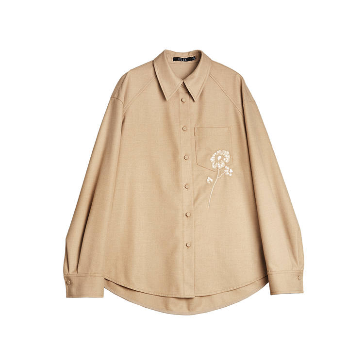 ELLE Shirts Women's Beige Coffee Lapel Shirt