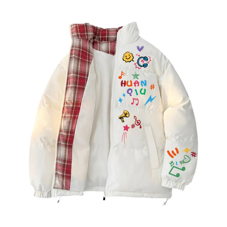 HUANQIU Puffer Jackets Unisex Stand Collar Moderate Padded Puffer Jacket