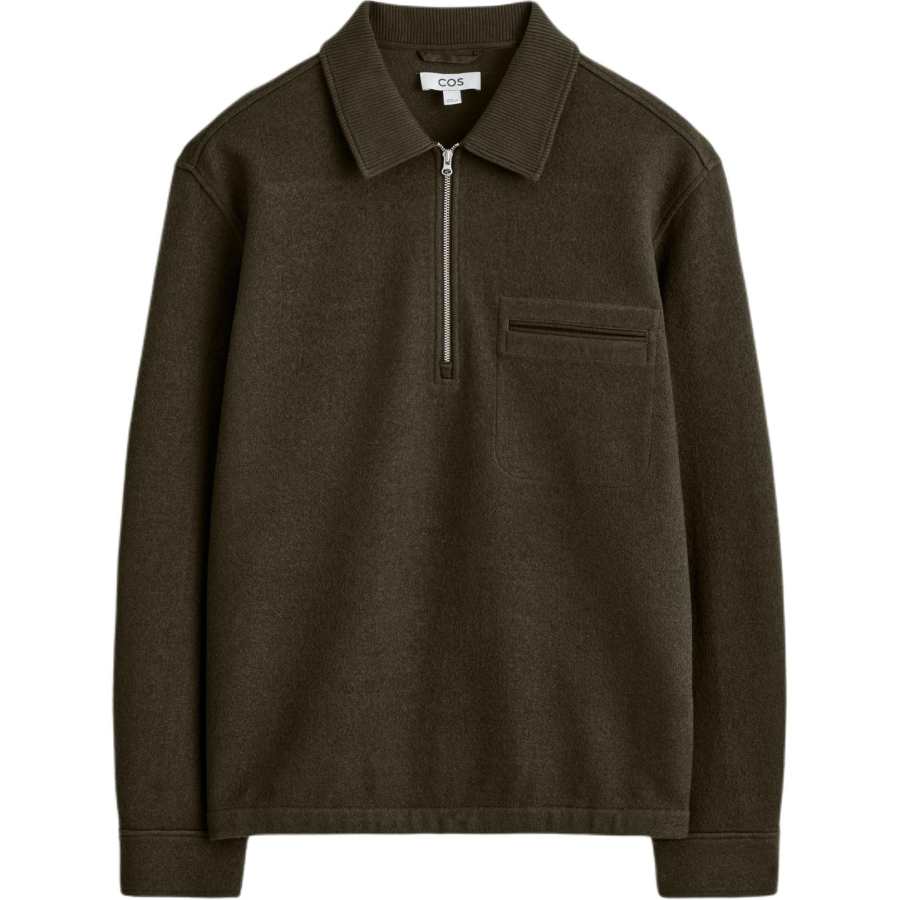 COS Knitwear Men's Khaki Green Polo Collar Moderate Other