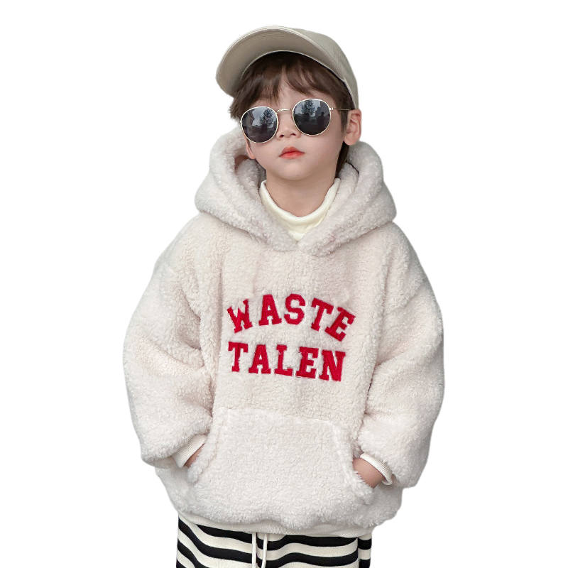 Lanza Casual Sweatshirt Winter Fleece Lined Hooded Letter Top Children Aged 3 7 Years Old