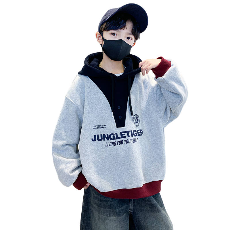 Lanza Casual Sweatshirt Winter Thickened And Fleece Lined Color Block Letter Top Teenagers