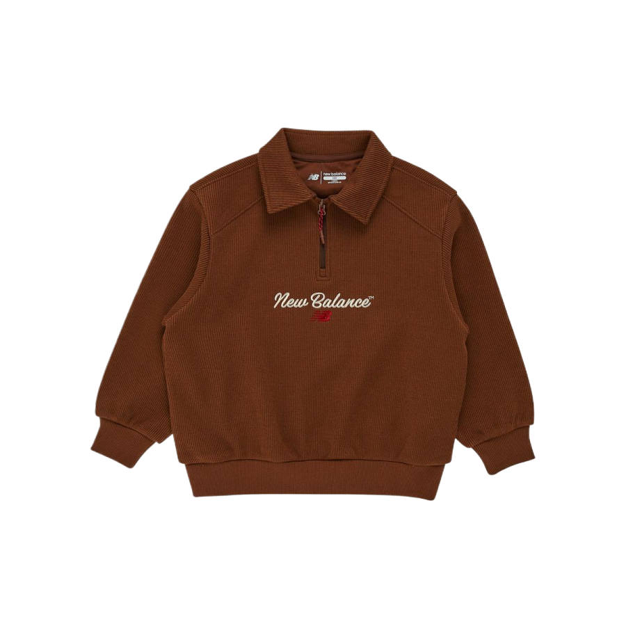 New Balance New Balance Sweatshirt FW/AW25 PREP SPORTS Solid Color Letter Fleece Lined Long Sleeved Shirt Brown Kids'