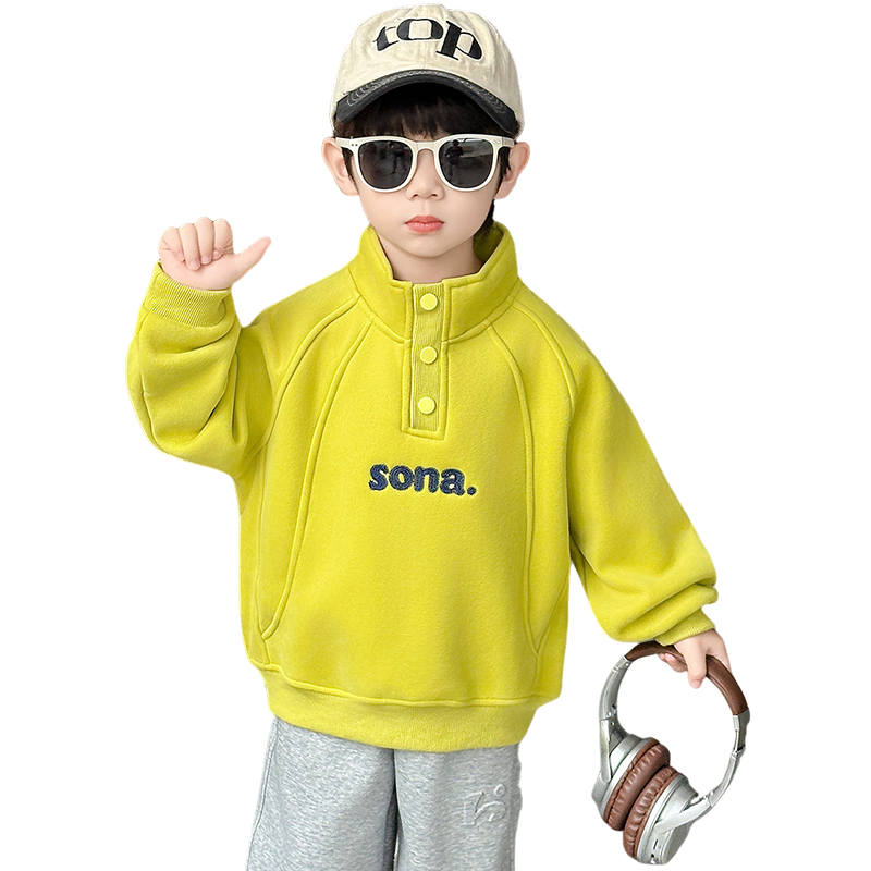 Lanza Casual Sweatshirt Winter Thickened And Fleece Lined Letter Embroidery Top Yellow Children Aged 3 7 Years Old