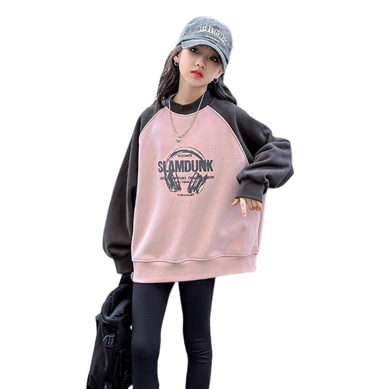 Lanza Casual Sweatshirt Winter Thickened And Fleece Lined Fashion Print Top Pink Teenagers