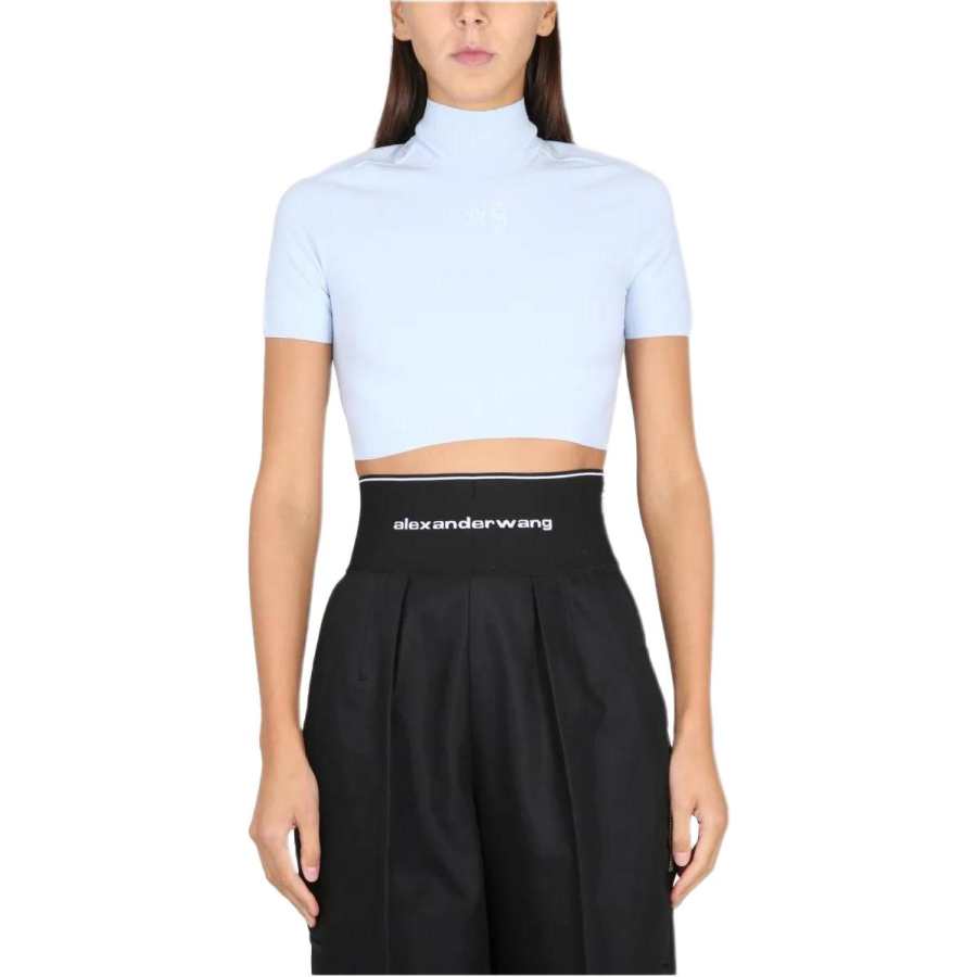 Alexander Wang Crop Tops Women's Blue Turtleneck Moderate