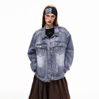 NEVER RULE Denim Jackets Unisex Blue Lapel Moderate