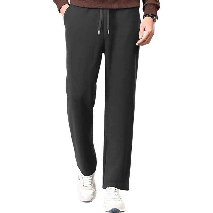 Hodo Thickened And Fleece Lined Luxury Wool Mulberry Silk Thermal Straight Fit Elastic Waistband Drawstring Commute