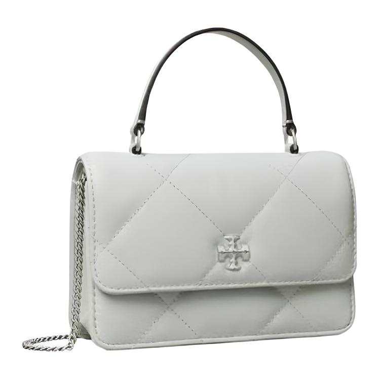 TORY BURCH Kira Cow Leather Handbag Mini Women's Silver White