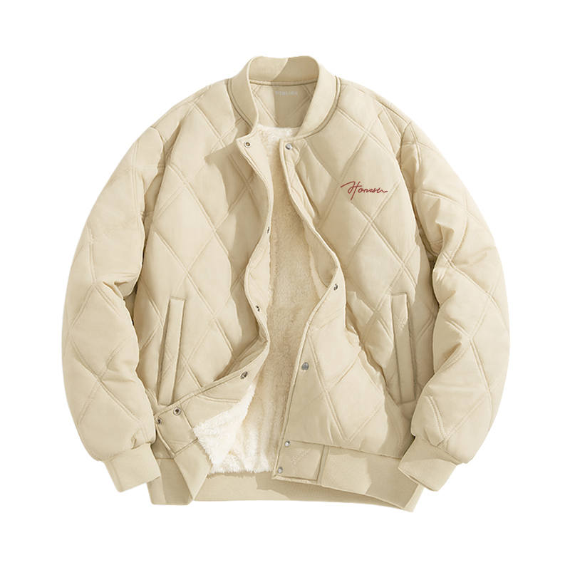 Tonlion Puffer Jackets Unisex Baseball Collar Fleece Lined Baseball Puffer Jacket
