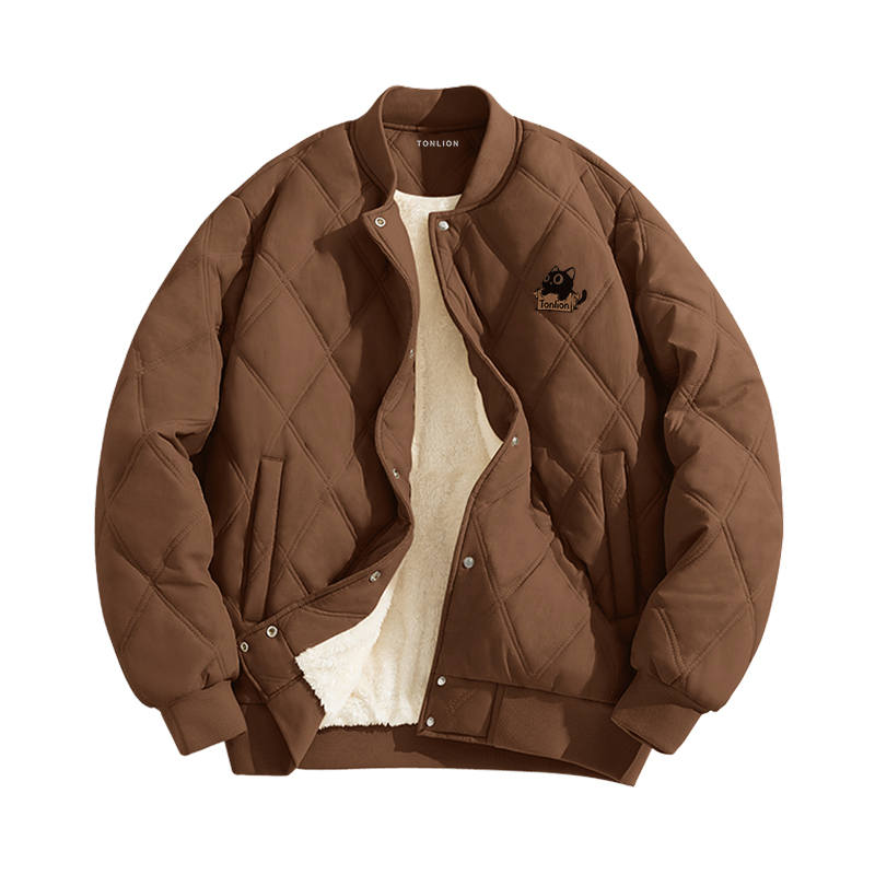 Tonlion Puffer Jackets Unisex Baseball Collar Fleece Lined Baseball Puffer Jacket