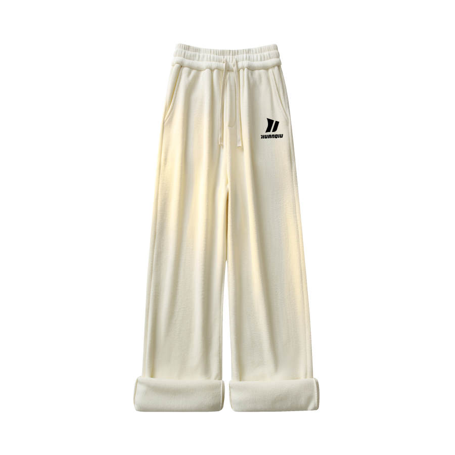 HUANQIU Casual Pants Unisex Thickened And Fleece Lined Straight Fit Pants