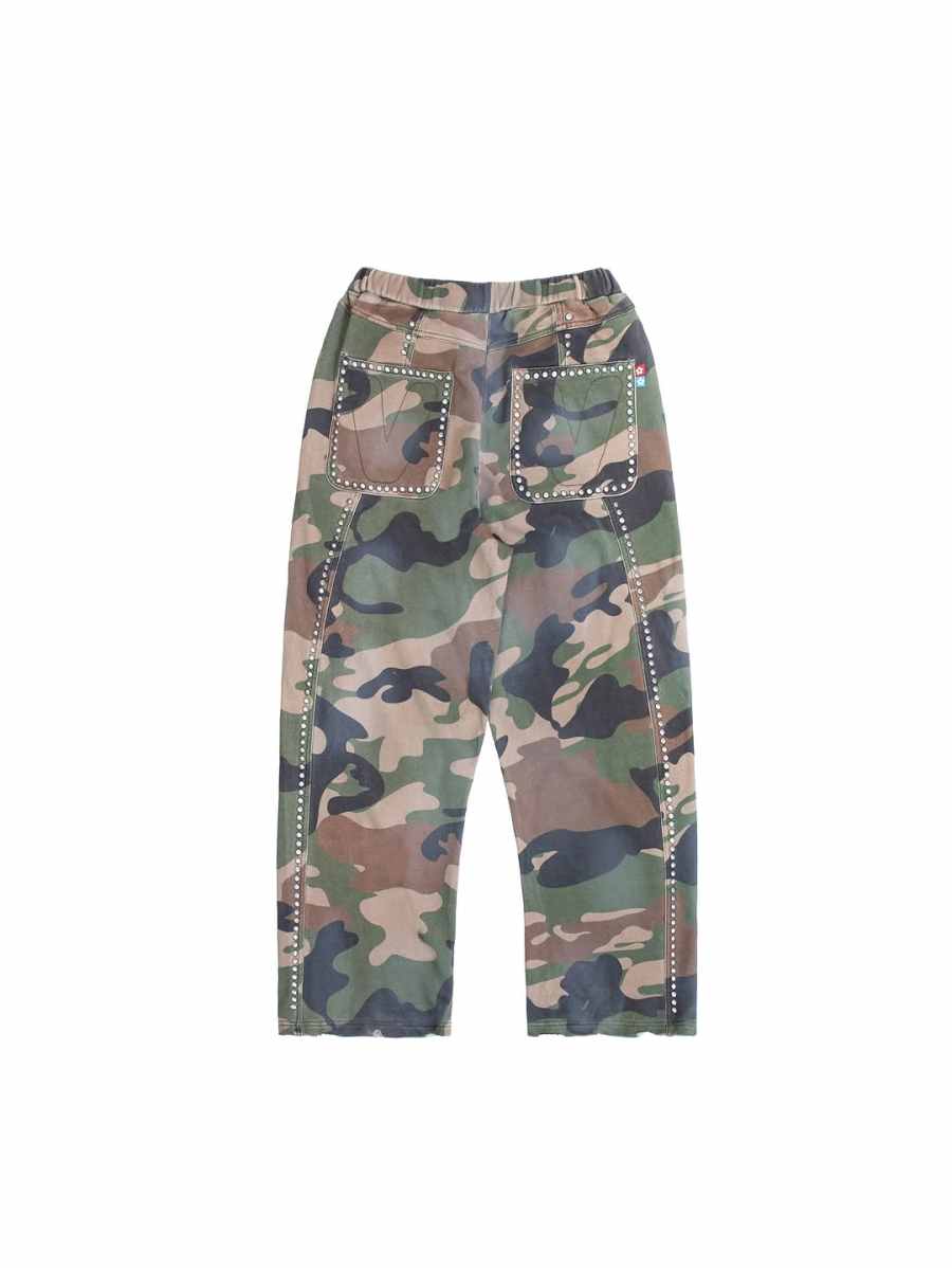 Vandy The Pink Knitted Sweatpants Unisex Green Camouflage Moderate Straight Fit Pants