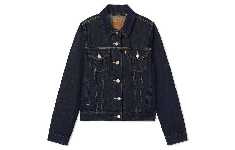 Levis Denim Jackets Women's Navy Blue Lapel Moderate Straight Fit