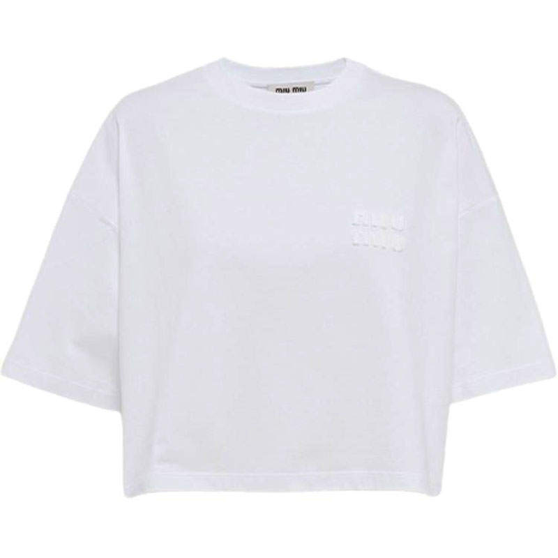 MIU MIU Embroidered logo Cotton T shirt