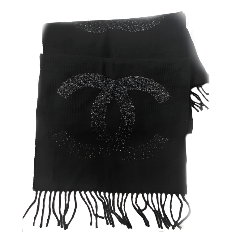 CHANEL Wool Blend, Cashmere Knit Scarves Women's Black