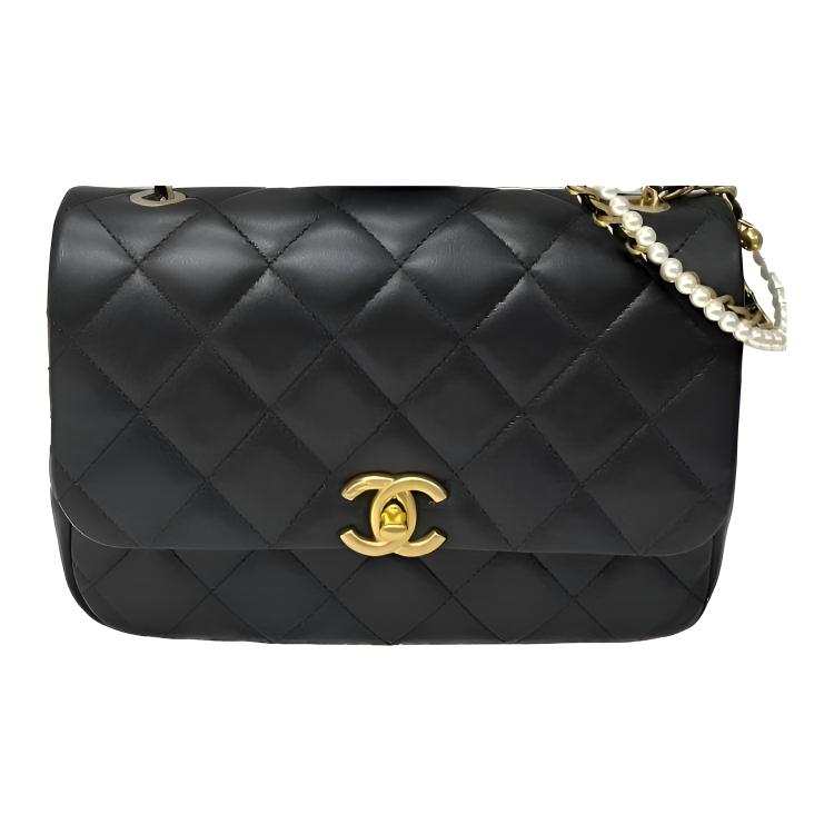 CHANEL Plaid Lambskin Shoulder Bag, Crossbody Bag Small Women's Black