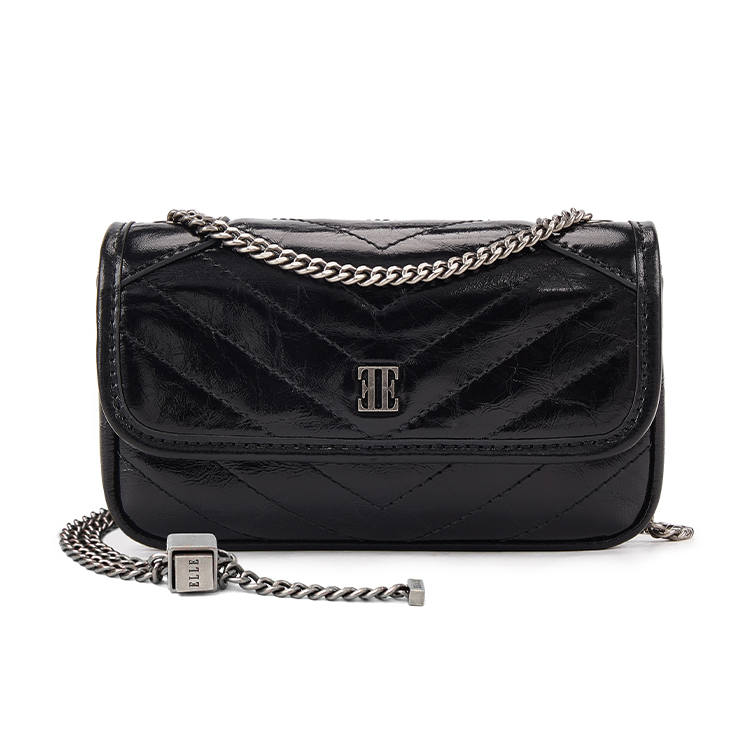 ELLE Cow Leather Shoulder Bag Regular Women's Black/Burgundy/Cloud Dancer