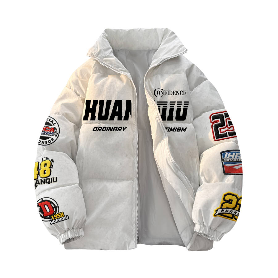 HUANQIU Puffer Jackets Unisex Stand Collar Moderate Padded Puffer Jacket