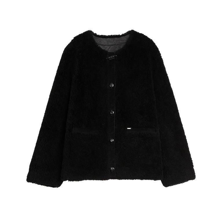 ELLE Velvet Jackets Women's Black Crew Neck Thickened