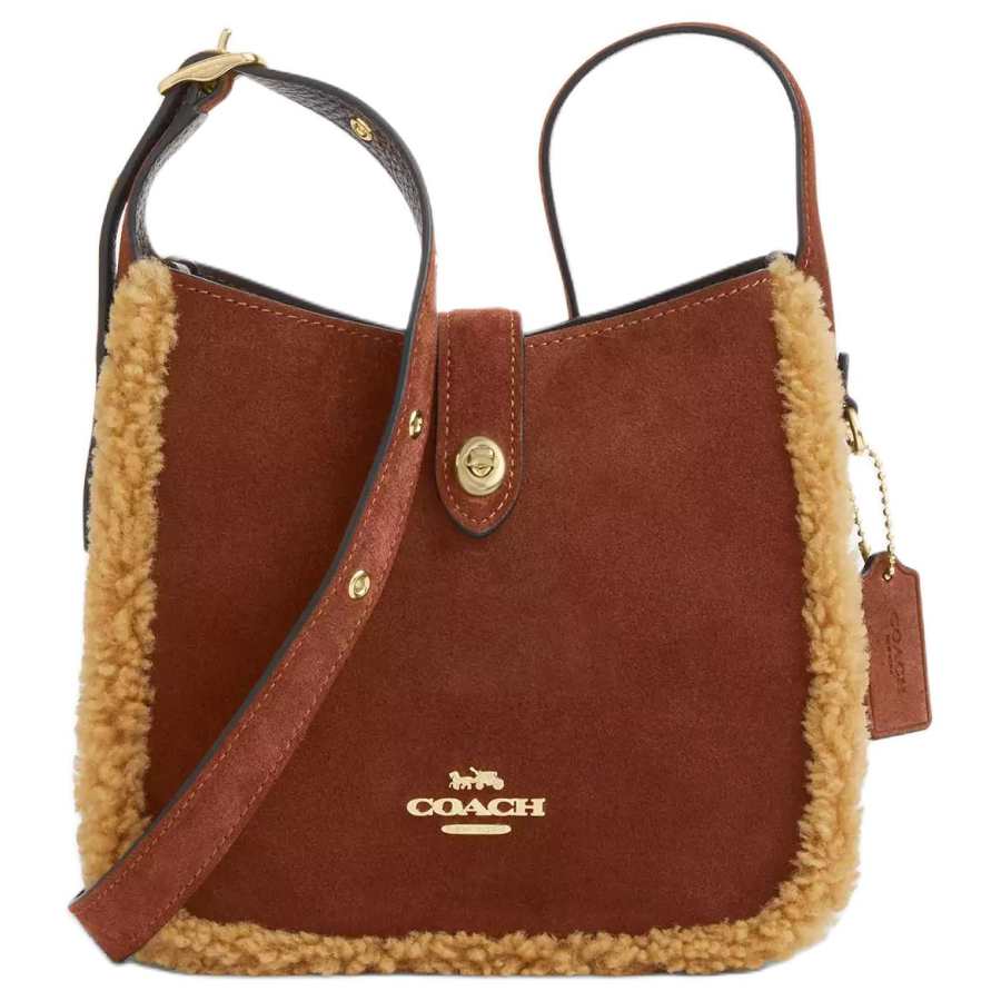 COACH Hadley Suede, Shearling, Refined Litchi Grain Leather Crossbody Bags Mini Women's Brown