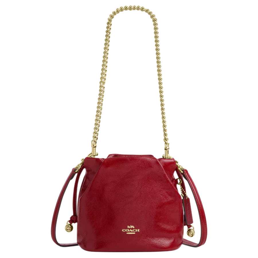 COACH Faye Wrinkle Leather Shoulder Bag Mini Women's Red