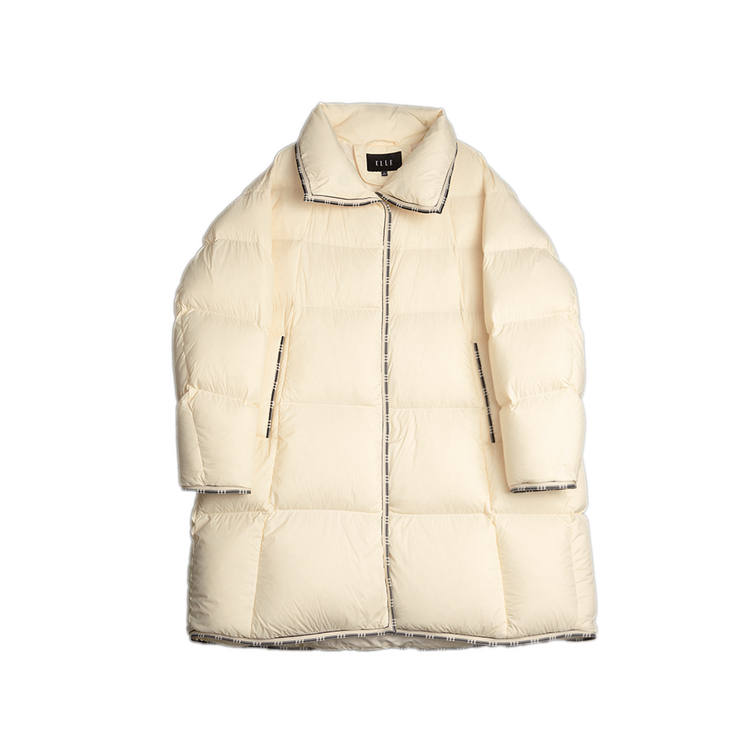 ELLE Down Jackets Women's Light Yellow Stand Collar Moderate Puffer Jacket