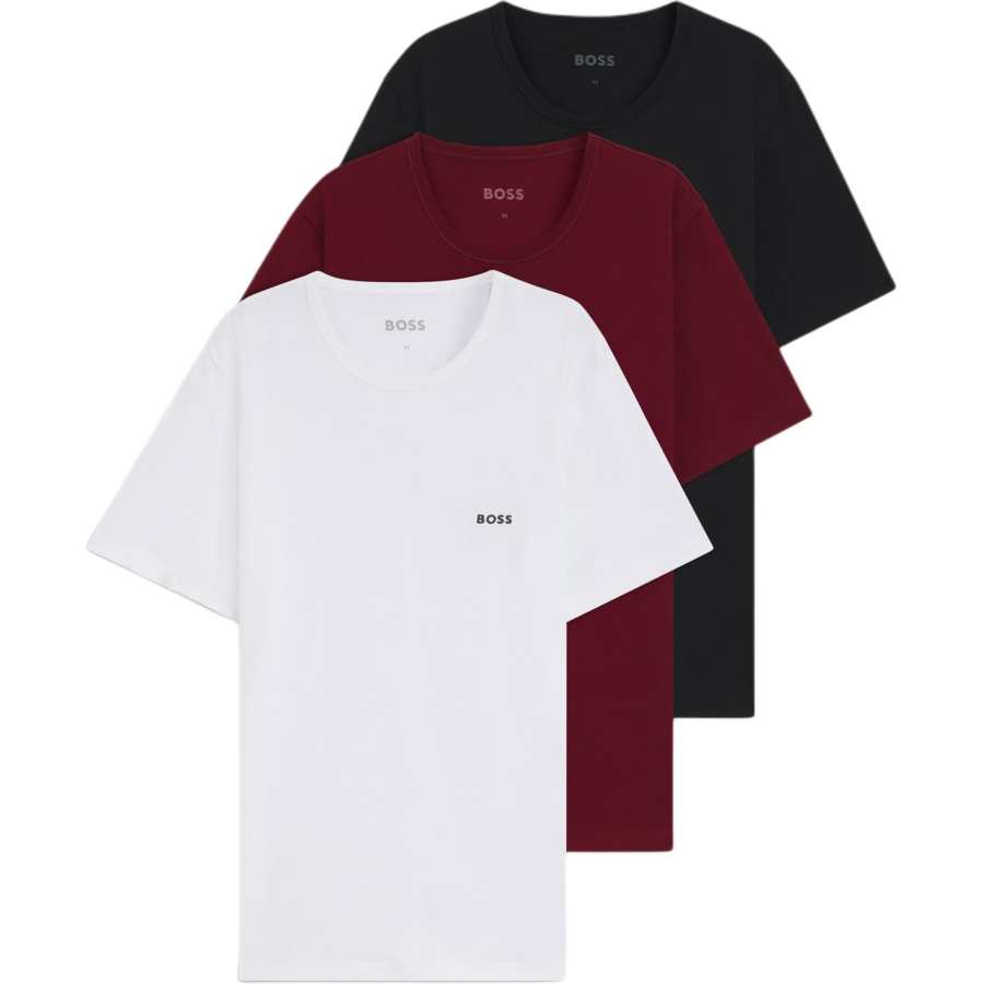 HUGO BOSS T Shirts Men's 3 Pack Black+Red+Gray Crew Neck Moderate Straight Fit