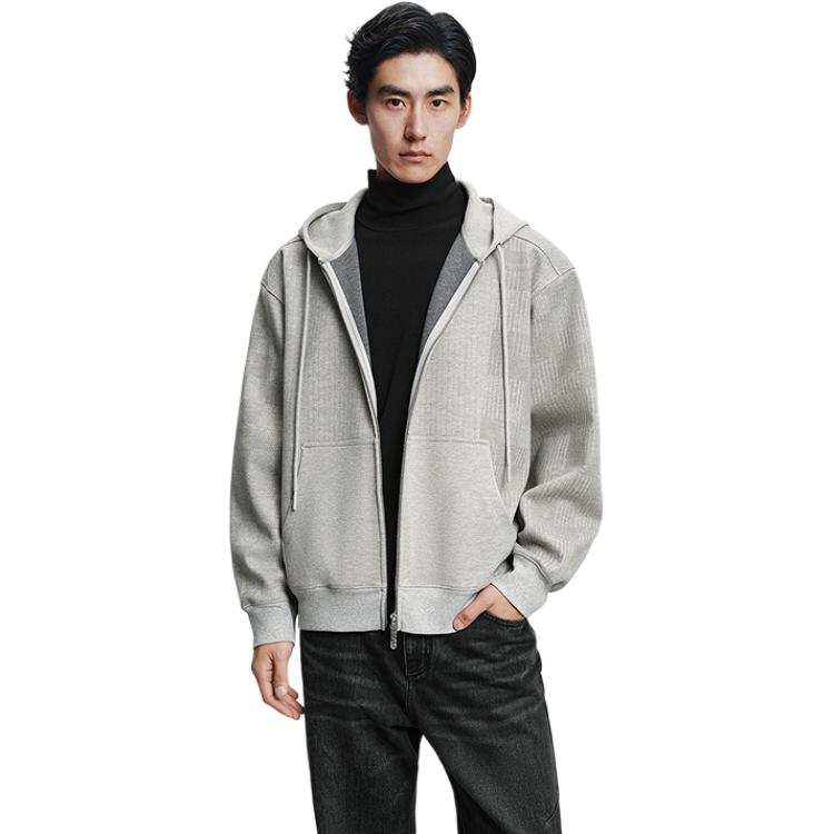 PEACEBIRD MEN Sweatshirts Men's Neutral Gray 1 Hooded Moderate Cardigan