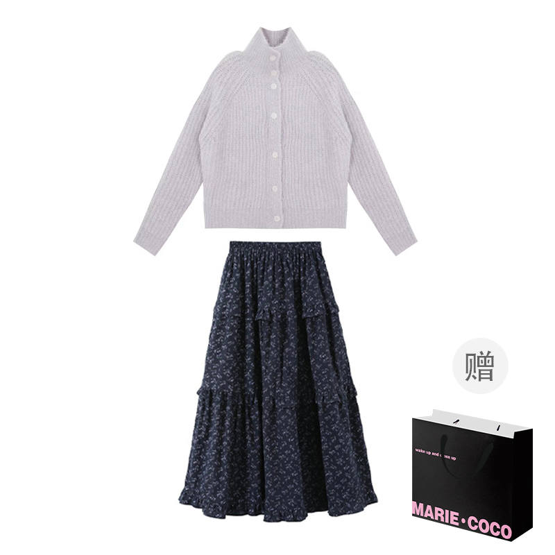 MARIE·COCO Two Piece Skirt Sets Women's Lapel Moderate Mid Length