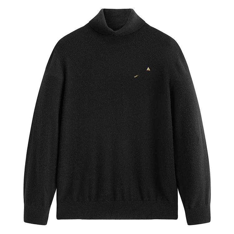 PEACEBIRD MEN Cashmere Sweaters Men's Black 1 Turtleneck Moderate Base Layer