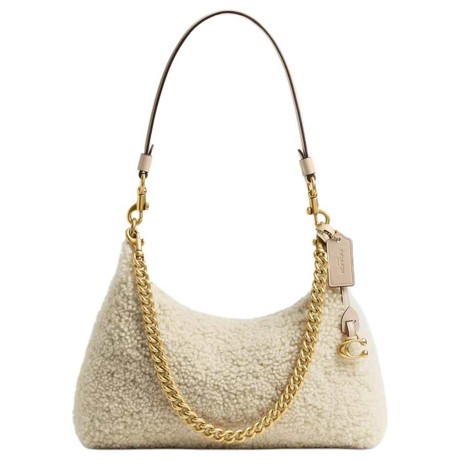COACH Juliet Lambswool Leather Shoulder Bag Medium Women's Ecru